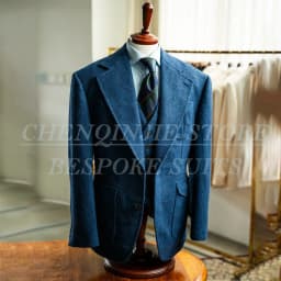 Stylish Tweed Men's Suits Royal Blue Single Breasted Notch Lapel Slim Fit 3 Piece Jacket Pants Vest Formal Business Outfits