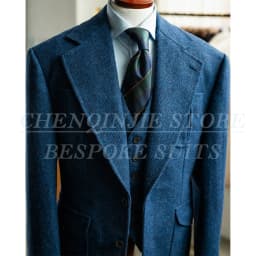 Stylish Tweed Men's Suits Royal Blue Single Breasted Notch Lapel Slim Fit 3 Piece Jacket Pants Vest Formal Business Outfits