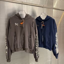 Metal Star Moon Logo Thug Club Embroidery Patch Label Zipper Hoodie Jacket Men Women Casual Wahsed Hole Damaged Loose Pullovers