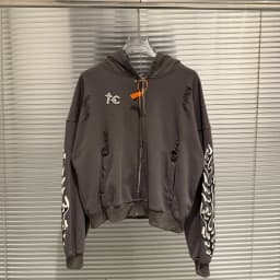 Metal Star Moon Logo Thug Club Embroidery Patch Label Zipper Hoodie Jacket Men Women Casual Wahsed Hole Damaged Loose Pullovers