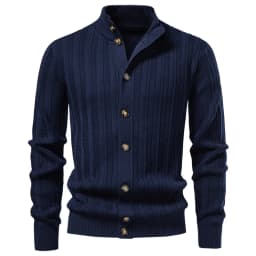 AIOPESON Men Cotton Design Knitwear Sweater Button Up Stand Collar Ribbed Cuffs Cardigan Smart Casual Office Thermal Fall Winter