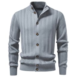 AIOPESON Men Cotton Design Knitwear Sweater Button Up Stand Collar Ribbed Cuffs Cardigan Smart Casual Office Thermal Fall Winter