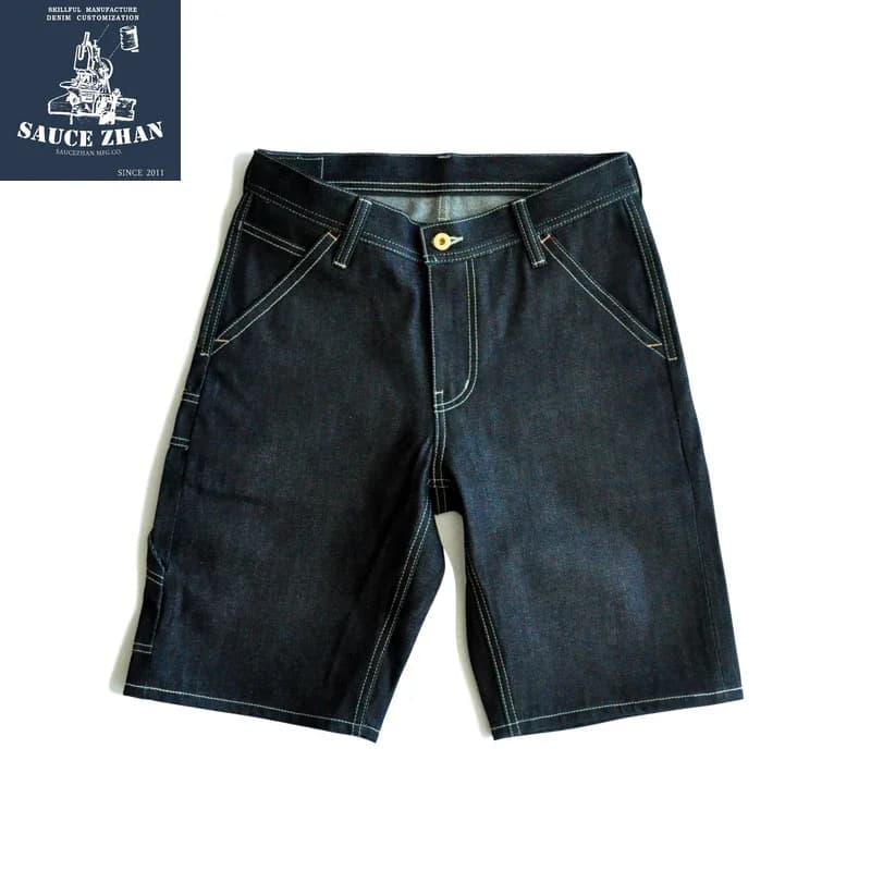 SauceZhan 266XX Mens Shorts Jeans Selvedge Denim Knee Length Mens Jeans Indigo Straight Fit 12.5 Oz