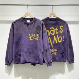 Tear Collar Yellow Print Label SSSAINT LOUIS Sweatshirts Men Women Vintage Washed Hole Damaged Soiled Loose Hoodie Pullovers