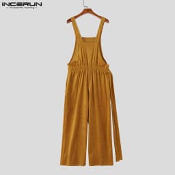 INCERUN Men Jumpsuits Solid Corduroy Sleeveless Casual Straps Rompers Men Streetwear Loose Pockets 2026 Fashion Cargo Overalls