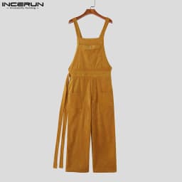 INCERUN Men Jumpsuits Solid Corduroy Sleeveless Casual Straps Rompers Men Streetwear Loose Pockets 2026 Fashion Cargo Overalls
