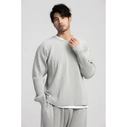 Miyake Pleated Shirt Men Long Sleeve T Shirt Casual Loose Fit Round Neck Tops Japanese Style Streetwear Breathable Pullover