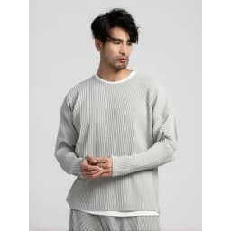 Miyake Pleated Shirt Men Long Sleeve T Shirt Casual Loose Fit Round Neck Tops Japanese Style Streetwear Breathable Pullover