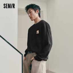 Semir Men Tshirt Long Sleeve Loose Crew Neck Embroidered Detail 2026 Autumn Couple Casual Pullover Everyday Top