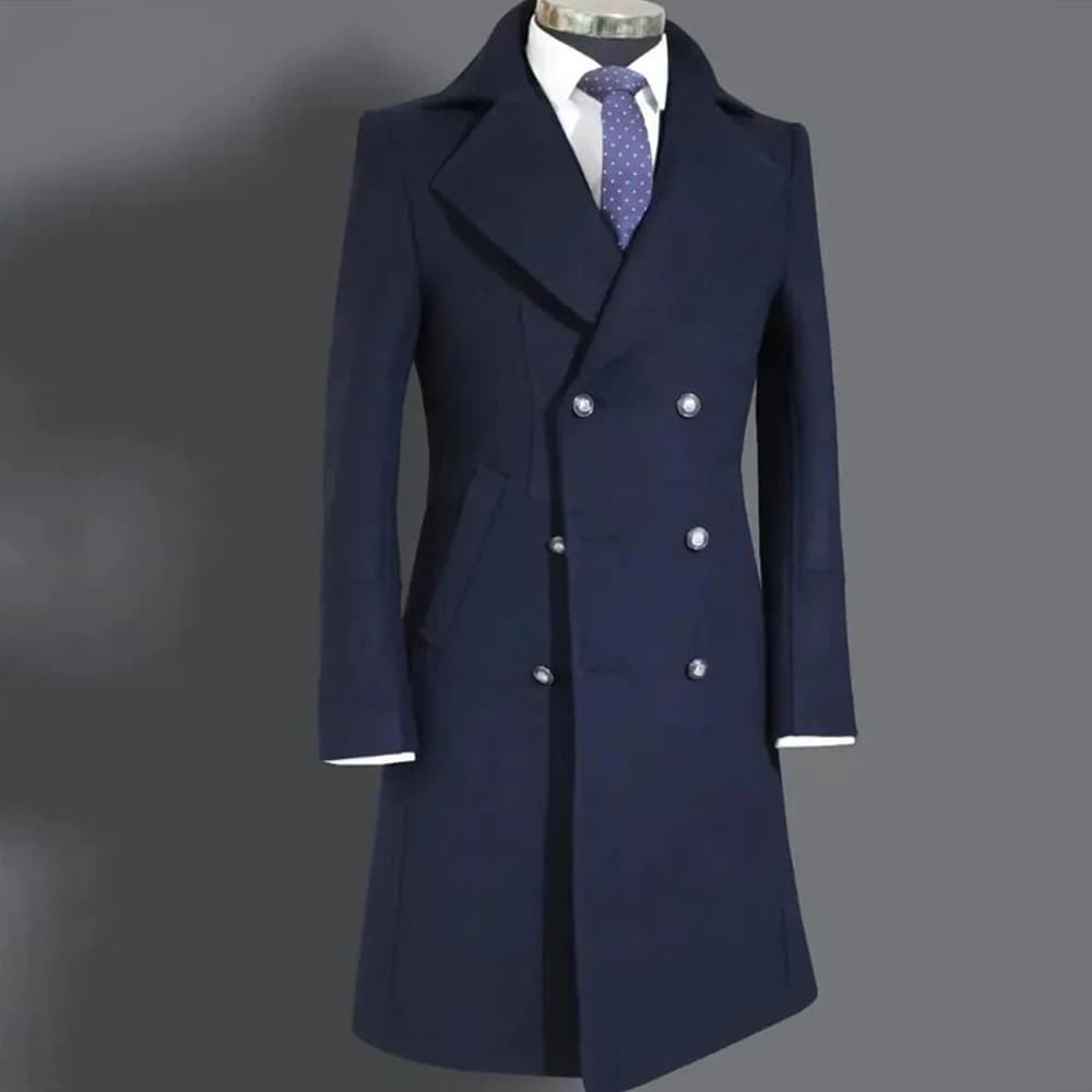 Classic Men's Suit Jackets Retro Tweed Wool Blend Trench Coat Long Customized Double Breasted Man Blazers Business Attires 2026