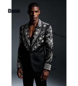 Customized Crystal Jewelry Men Suit Luxury Sequin Gem For Evening Groom Male Prom Party Elegant Blazer 2 Pieces Set Tuxedos Slim