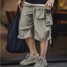 Maden Summer Men's Cargo Pants  Vintage Multiple Pockets Commuting Short Pants Elastic Waistband Knee Length Shorts