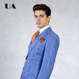 Blue Plaid Two Pieces Suit Including Jacket Pants, Double Side Pockets Formal Business Suit Attire XS-4XL Men's Prom Outfit
