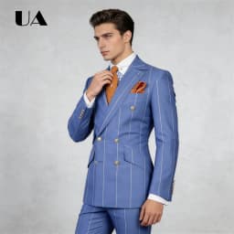 Blue Plaid Two Pieces Suit Including Jacket Pants, Double Side Pockets Formal Business Suit Attire XS-4XL Men's Prom Outfit
