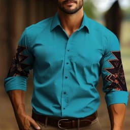 Men's Yellowstone Western Denim Shirt Two-tone patchwork pattern Men's roll-down button top Stylish casual long-sleeved shirt