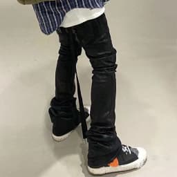 Owen Seak Men‘s Oil wax Jeans Classic Denim Gothic Coated Casual Flared Trousers High Street Solid Designer luxury Pants