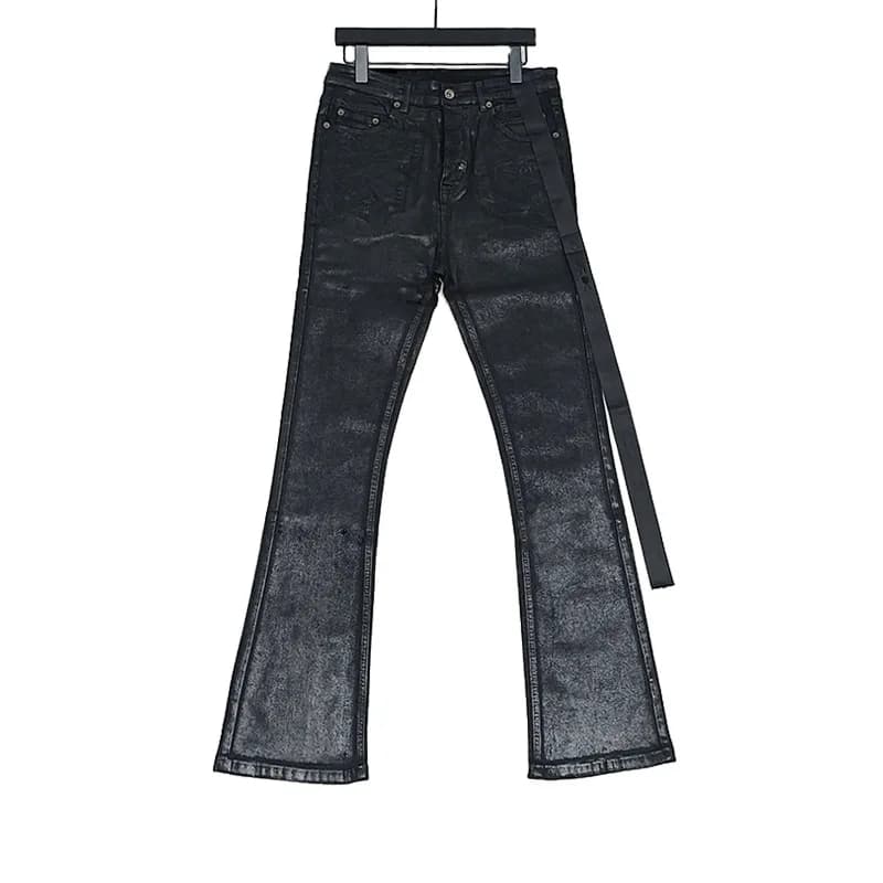 Owen Seak Men‘s Oil wax Jeans Classic Denim Gothic Coated Casual Flared Trousers High Street Solid Designer luxury Pants