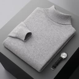 Autumn and winter 100% pure wool men's high collar thick solid color loose cashmere knit bottoming shirt