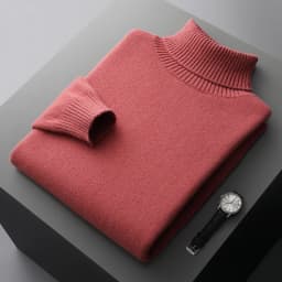 Autumn and winter 100% pure wool men's high collar thick solid color loose cashmere knit bottoming shirt