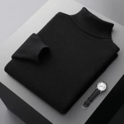 Autumn and winter 100% pure wool men's high collar thick solid color loose cashmere knit bottoming shirt