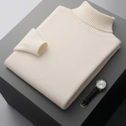 Autumn and winter 100% pure wool men's high collar thick solid color loose cashmere knit bottoming shirt
