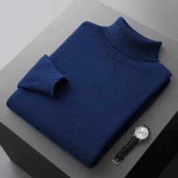 Autumn and winter 100% pure wool men's high collar thick solid color loose cashmere knit bottoming shirt