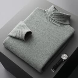 Autumn and winter 100% pure wool men's high collar thick solid color loose cashmere knit bottoming shirt