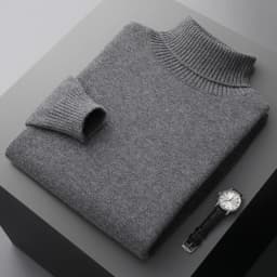 Autumn and winter 100% pure wool men's high collar thick solid color loose cashmere knit bottoming shirt