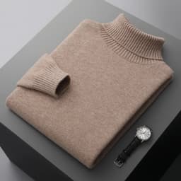 Autumn and winter 100% pure wool men's high collar thick solid color loose cashmere knit bottoming shirt