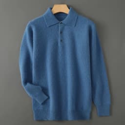 POLO Collar 100% Pure Mink Cashmere Knitted Sweater Men's Lapel Loose Knot Needle Pullovers Business Casual Warm Tops Base Shirt