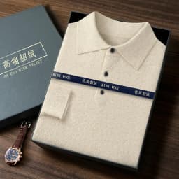 POLO Collar 100% Pure Mink Cashmere Knitted Sweater Men's Lapel Loose Knot Needle Pullovers Business Casual Warm Tops Base Shirt