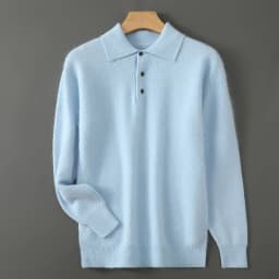 POLO Collar 100% Pure Mink Cashmere Knitted Sweater Men's Lapel Loose Knot Needle Pullovers Business Casual Warm Tops Base Shirt