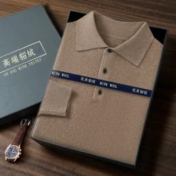 POLO Collar 100% Pure Mink Cashmere Knitted Sweater Men's Lapel Loose Knot Needle Pullovers Business Casual Warm Tops Base Shirt