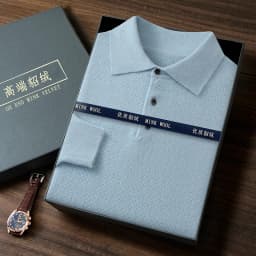 POLO Collar 100% Pure Mink Cashmere Knitted Sweater Men's Lapel Loose Knot Needle Pullovers Business Casual Warm Tops Base Shirt