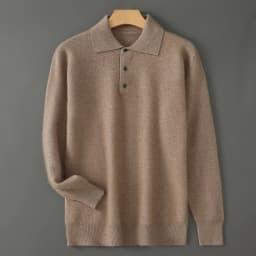 POLO Collar 100% Pure Mink Cashmere Knitted Sweater Men's Lapel Loose Knot Needle Pullovers Business Casual Warm Tops Base Shirt