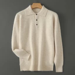 POLO Collar 100% Pure Mink Cashmere Knitted Sweater Men's Lapel Loose Knot Needle Pullovers Business Casual Warm Tops Base Shirt