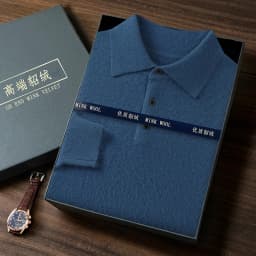 POLO Collar 100% Pure Mink Cashmere Knitted Sweater Men's Lapel Loose Knot Needle Pullovers Business Casual Warm Tops Base Shirt