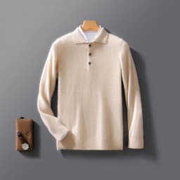 Autumn And Winter New 100 Pure Wool Sweater Men's POLO Collar Button Loose Pullover Sweater Cashmere Knitted Bottoming Shirt