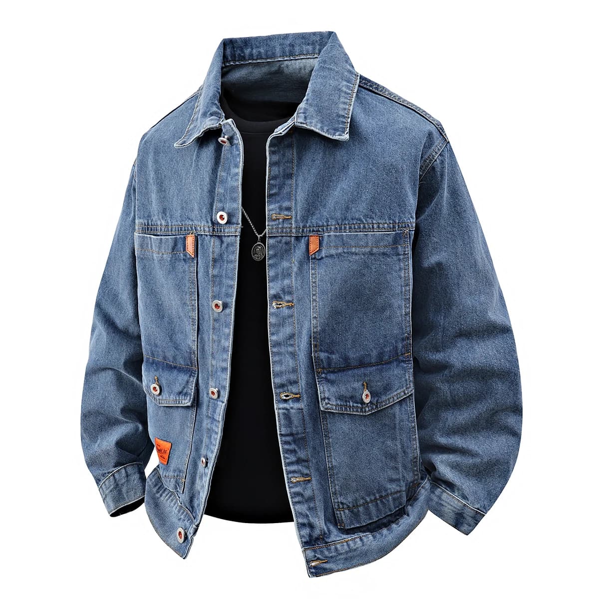 Trendy Loose fit Denim Jacket A Vintage Wash Finish Workwear Inspired Multipocket Design and Versatile Casual Style