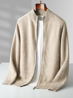 Autumn Winter Men's Woo Cardigan Zippers Mock Neck Long Sleeve Cashmere Sweater 100% Merino Wool Knitwear Thick Soft Clothing