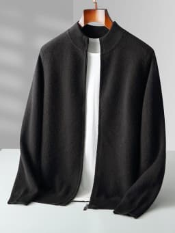 Autumn Winter Men's Woo Cardigan Zippers Mock Neck Long Sleeve Cashmere Sweater 100% Merino Wool Knitwear Thick Soft Clothing