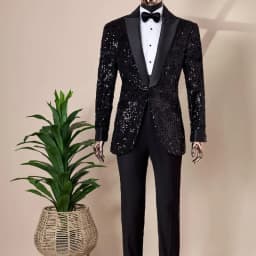 Shining Sequins Prom Men Suits Tuxedo Slim Fit Peak Lapel Luxury Blazer with Pants 4 Pcs Tailored Groom Wedding Party Suit