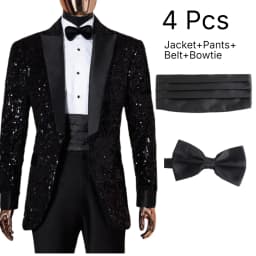Shining Sequins Prom Men Suits Tuxedo Slim Fit Peak Lapel Luxury Blazer with Pants 4 Pcs Tailored Groom Wedding Party Suit