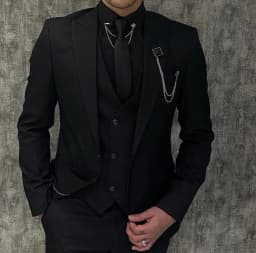 Black Luxury Men's Suits Elegant Slim Fit Male Blazer Peak Lapel Latest Three-Piece (Jacket+Pants+Vest) Terno Masculino Completo