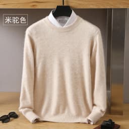 Men's Wool Sweater Round Neck Pullover 100% Pure Mink Cashmere Knitting Large Size Autumn Winter New Long Sleeve Fashion Highend