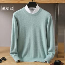 Men's Wool Sweater Round Neck Pullover 100% Pure Mink Cashmere Knitting Large Size Autumn Winter New Long Sleeve Fashion Highend