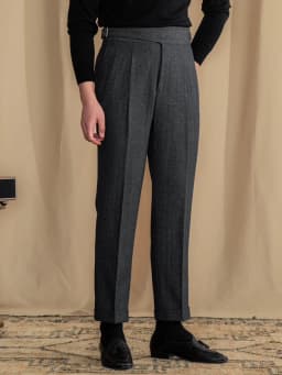 Vintage Wool Herringbone Pattern Silger Casual Pants British Bloodbath Gangsta Warm High Waist Straight Pants