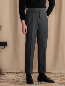 Vintage Wool Herringbone Pattern Silger Casual Pants British Bloodbath Gangsta Warm High Waist Straight Pants
