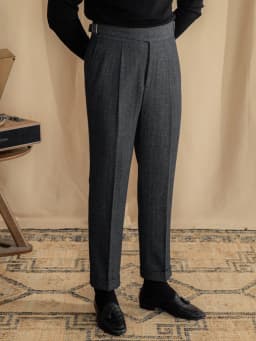Vintage Wool Herringbone Pattern Silger Casual Pants British Bloodbath Gangsta Warm High Waist Straight Pants