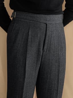 Vintage Wool Herringbone Pattern Silger Casual Pants British Bloodbath Gangsta Warm High Waist Straight Pants